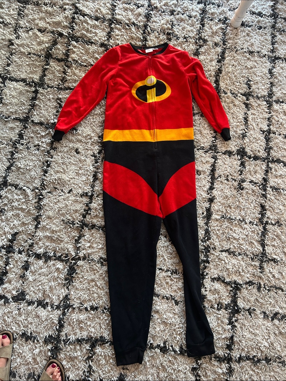 Adult Red & Black Incredibles Onesie Costume with Yellow Accent